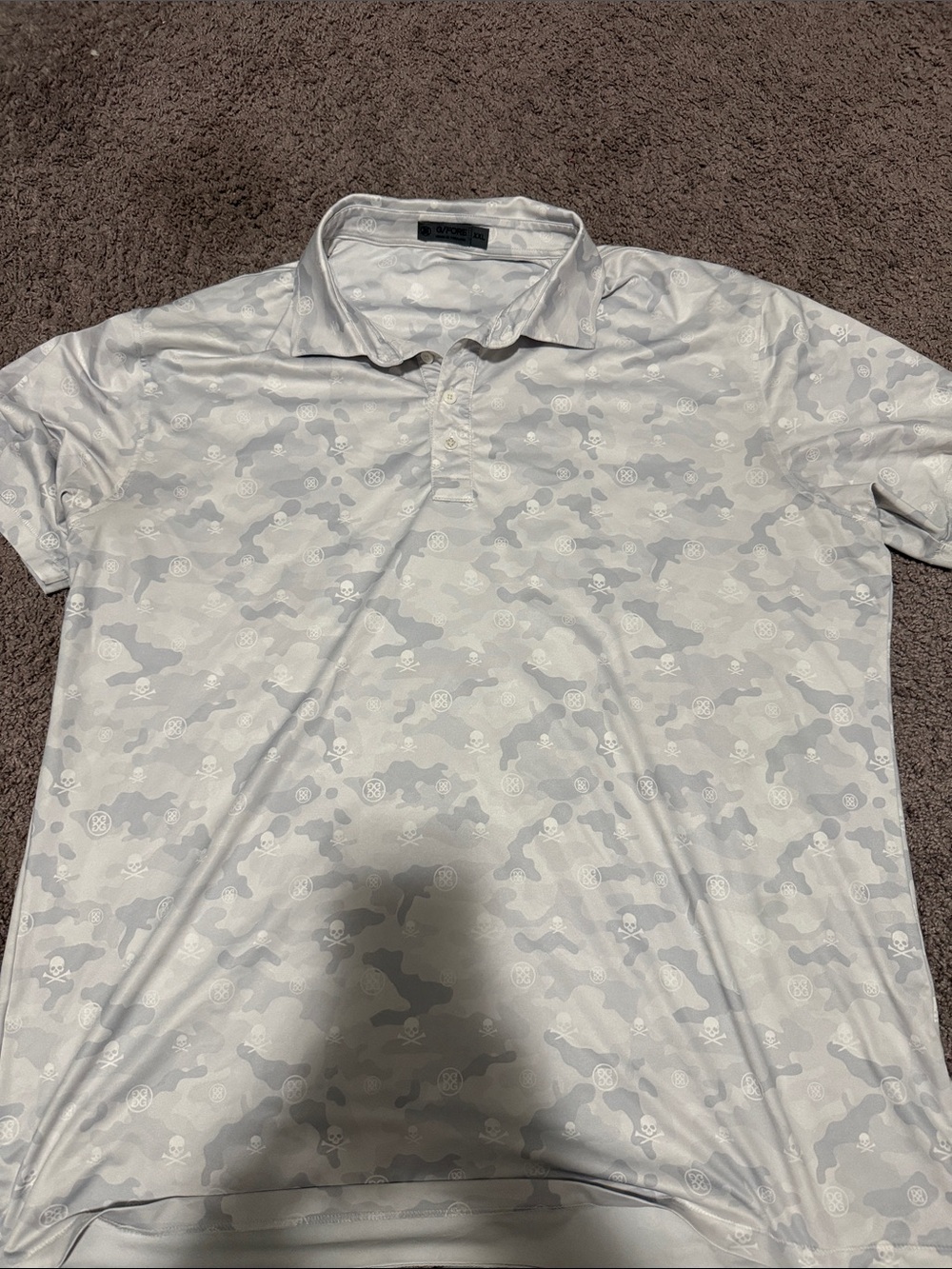 G/FORE Light Gray Camouflage Polo with Skull Motif